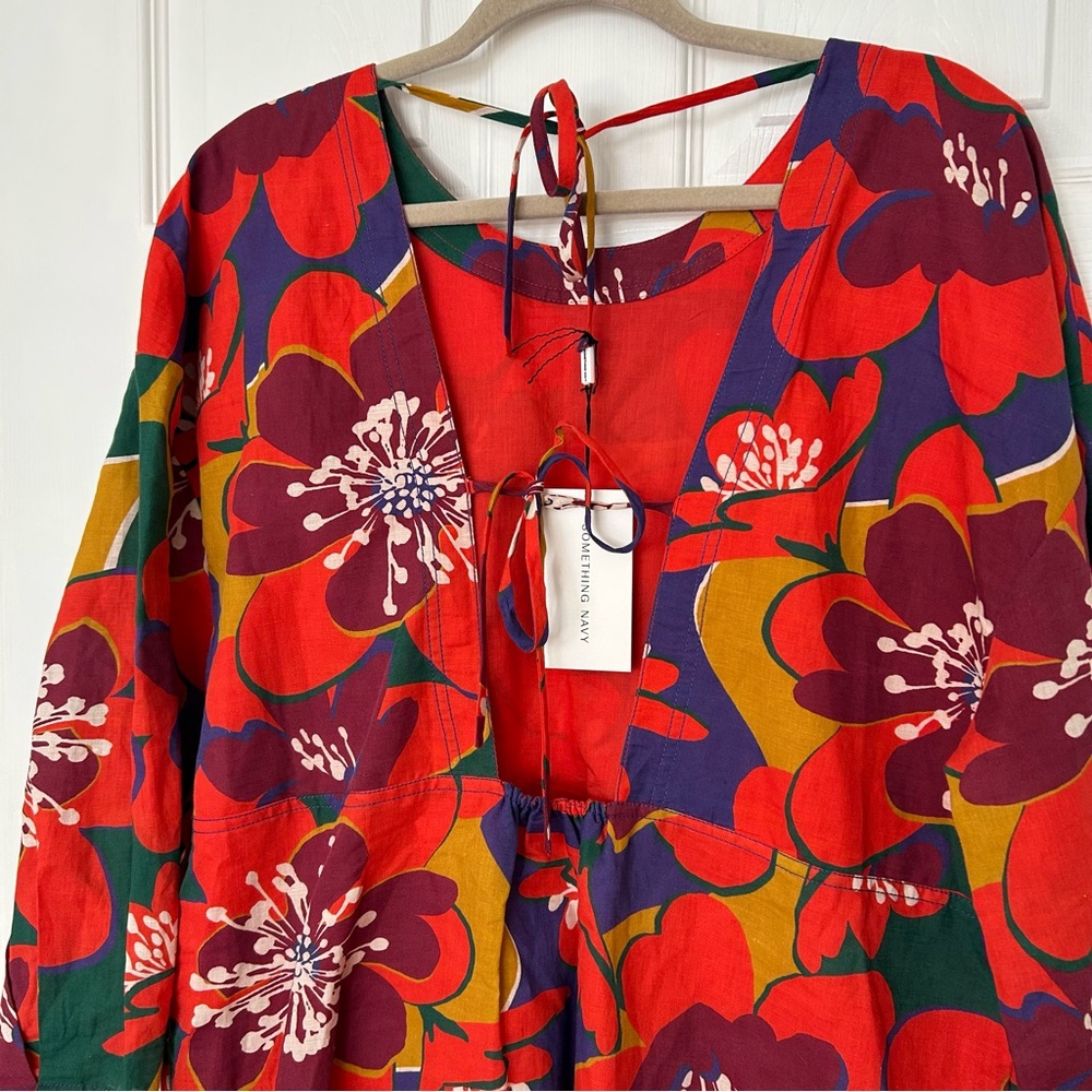 Something Navy Floral Long Sleeve Open Back Mini Dress - Picture 12 of 15